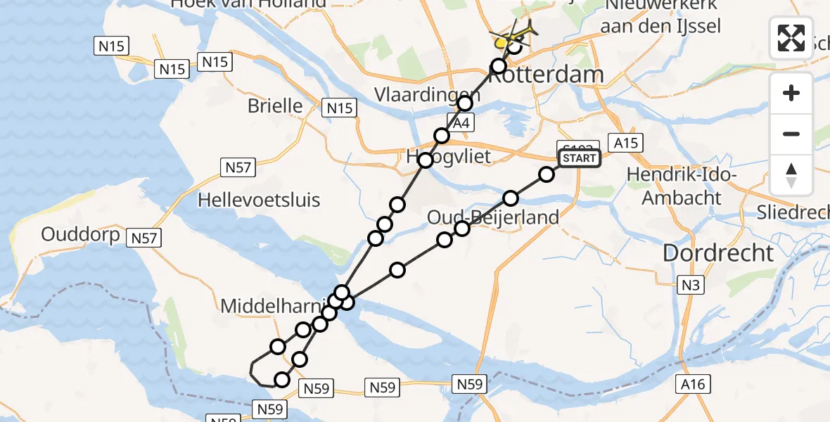 Routekaart van de vlucht: Lifeliner 2 naar Rotterdam The Hague Airport