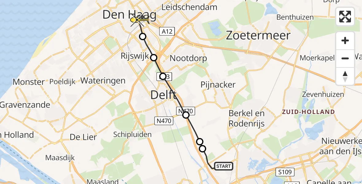 Routekaart van de vlucht: Lifeliner 2 naar Den Haag