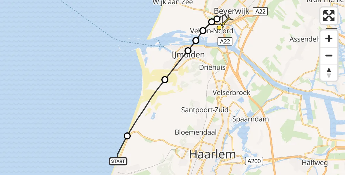 Routekaart van de vlucht: Lifeliner 1 naar Beverwijk