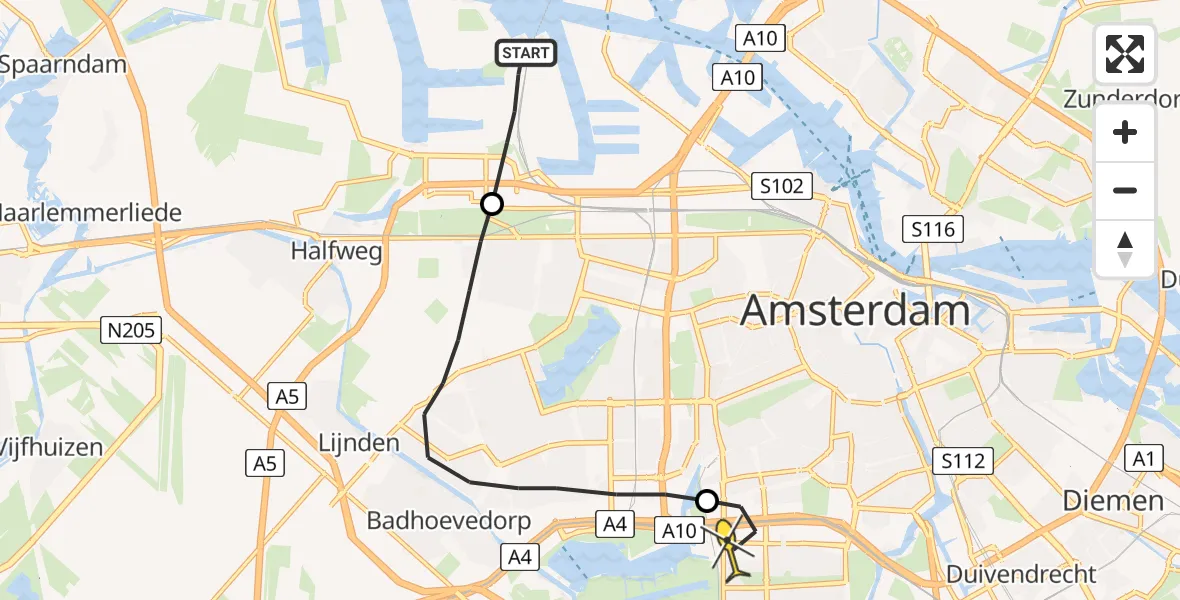 Routekaart van de vlucht: Lifeliner 1 naar VU Medisch Centrum Amsterdam