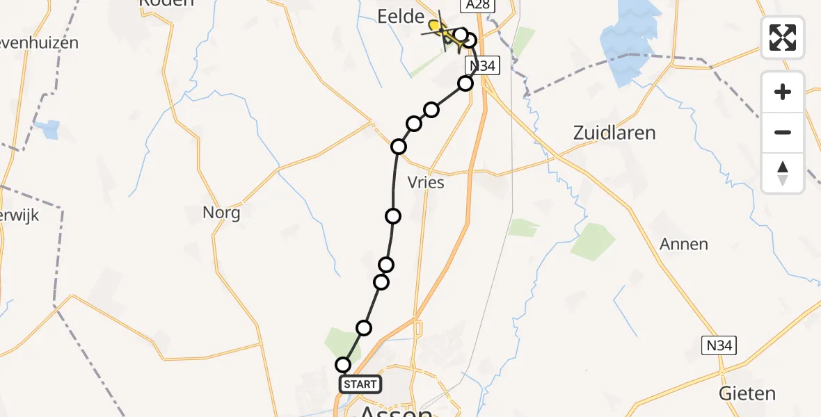 Routekaart van de vlucht: Lifeliner 4 naar Groningen Airport Eelde