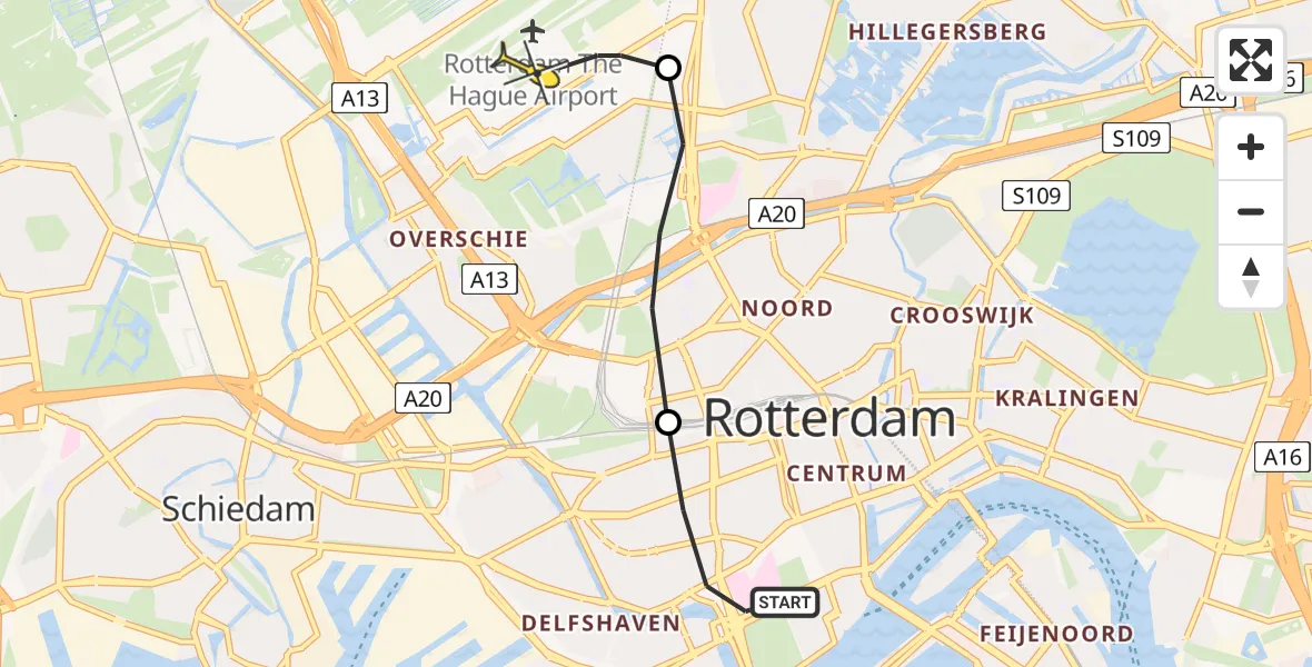 Routekaart van de vlucht: Lifeliner 2 naar Rotterdam The Hague Airport