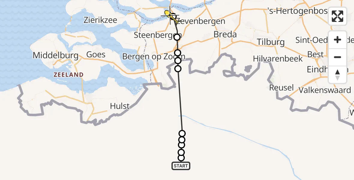 Routekaart van de vlucht: Politieheli naar Heijningen