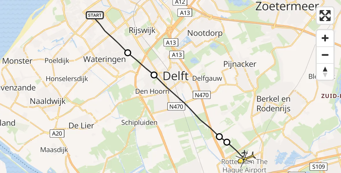 Routekaart van de vlucht: Lifeliner 2 naar Rotterdam The Hague Airport