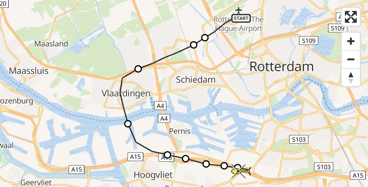 Routekaart van de vlucht: Lifeliner 2 naar Rotterdam