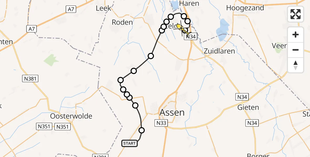 Routekaart van de vlucht: Lifeliner 4 naar Groningen Airport Eelde