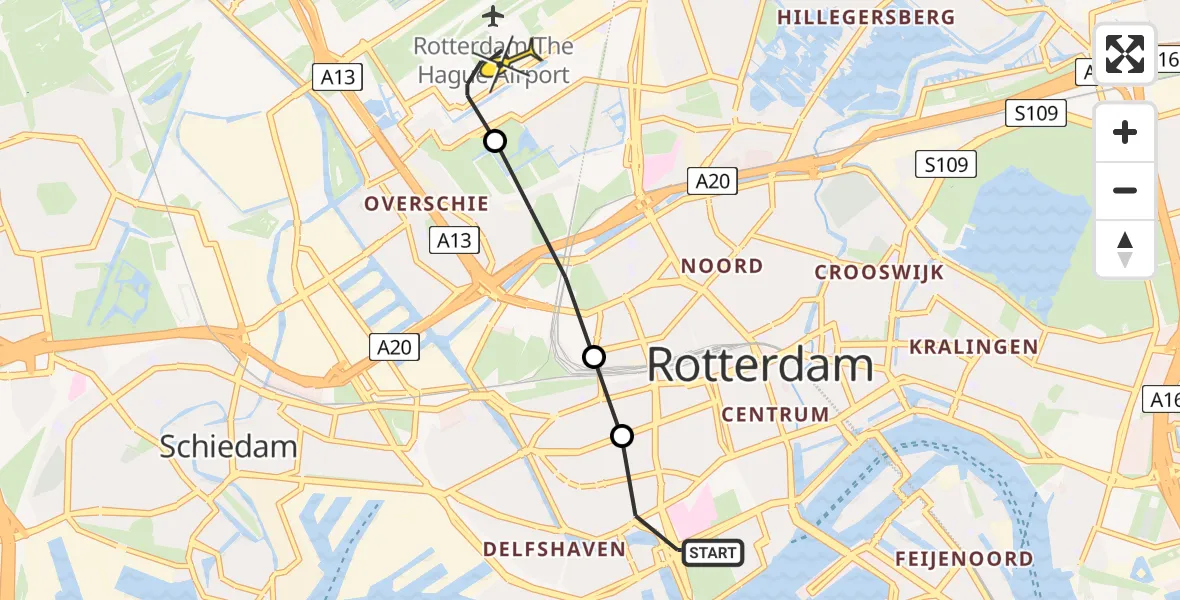 Routekaart van de vlucht: Lifeliner 2 naar Rotterdam The Hague Airport