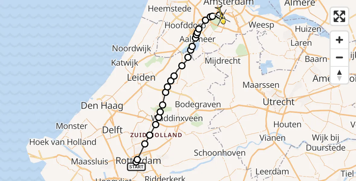 Routekaart van de vlucht: Lifeliner 1 naar VU Medisch Centrum Amsterdam