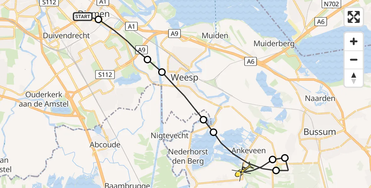 Routekaart van de vlucht: Lifeliner 1 naar Ankeveen