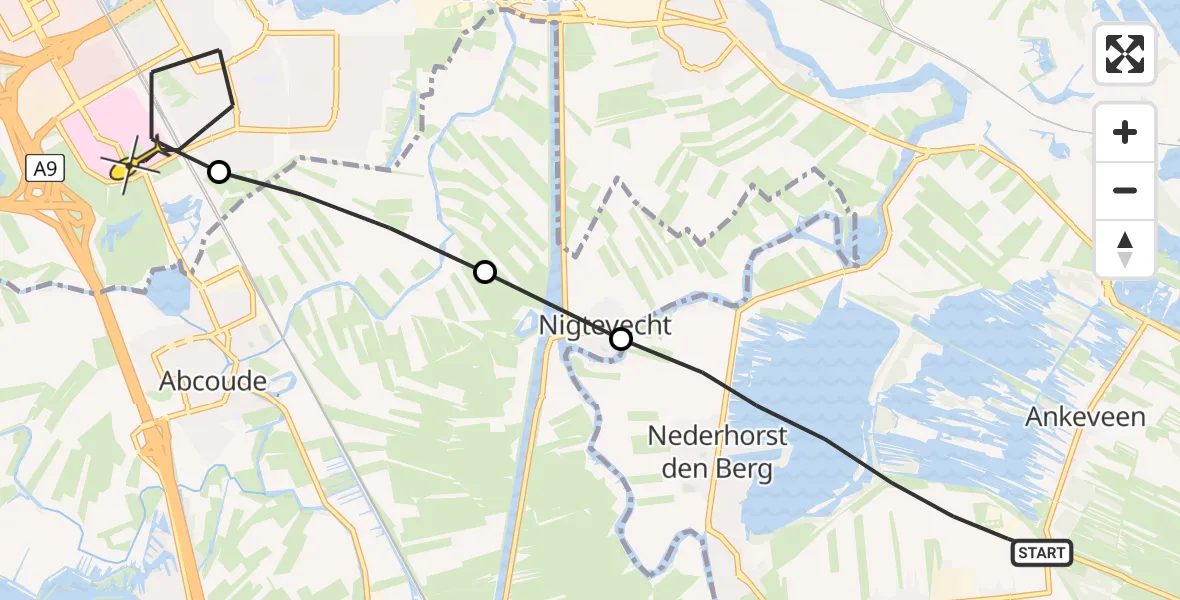 Routekaart van de vlucht: Lifeliner 1 naar Academisch Medisch Centrum (AMC)