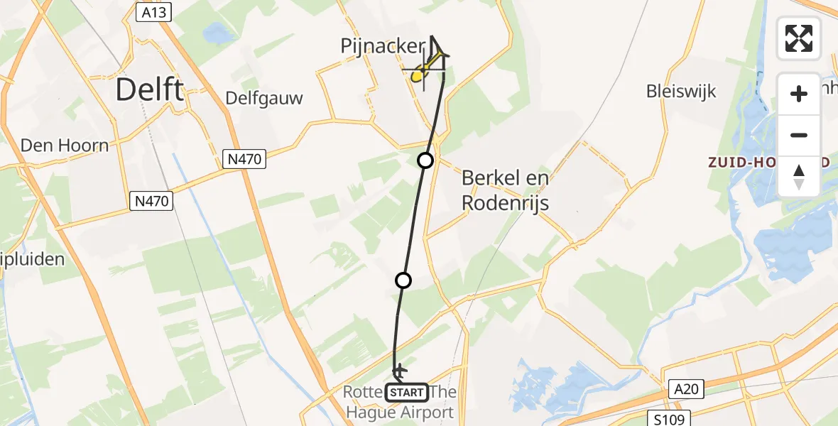 Routekaart van de vlucht: Lifeliner 2 naar Pijnacker