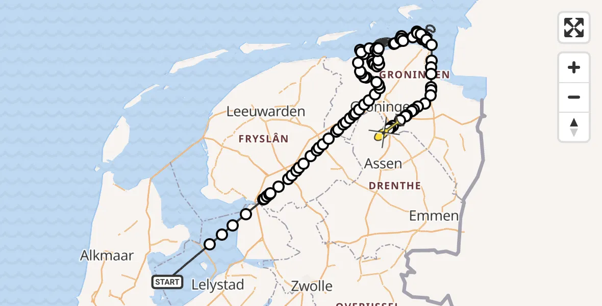 Routekaart van de vlucht: Politiehelikopter naar Groningen Airport Eelde