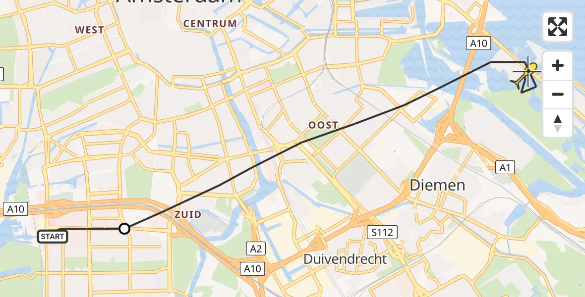 Routekaart van de vlucht: Lifeliner 1 naar Amsterdam