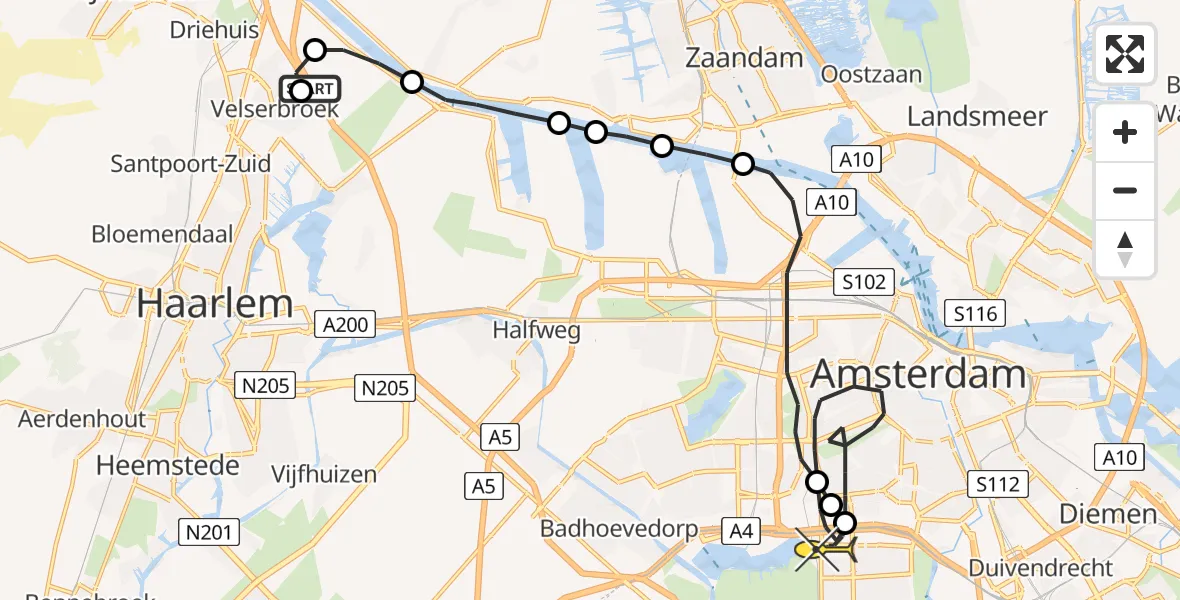 Routekaart van de vlucht: Lifeliner 2 naar VU Medisch Centrum Amsterdam