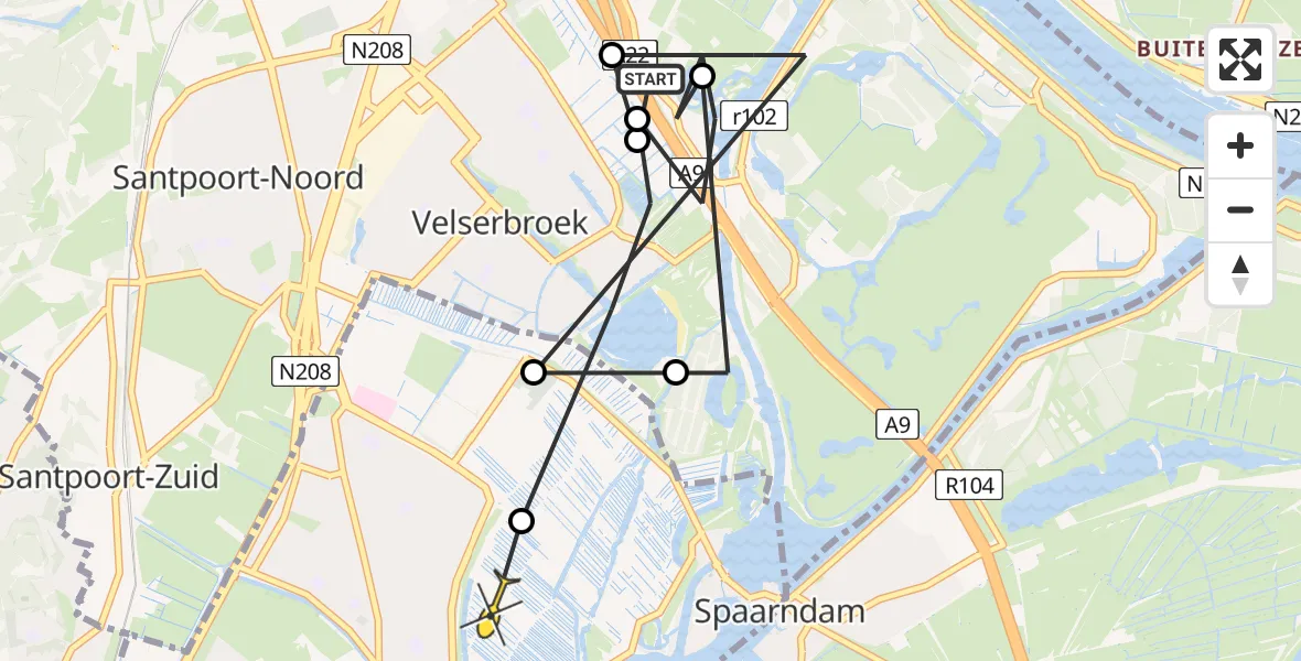 Routekaart van de vlucht: Politieheli naar Haarlem