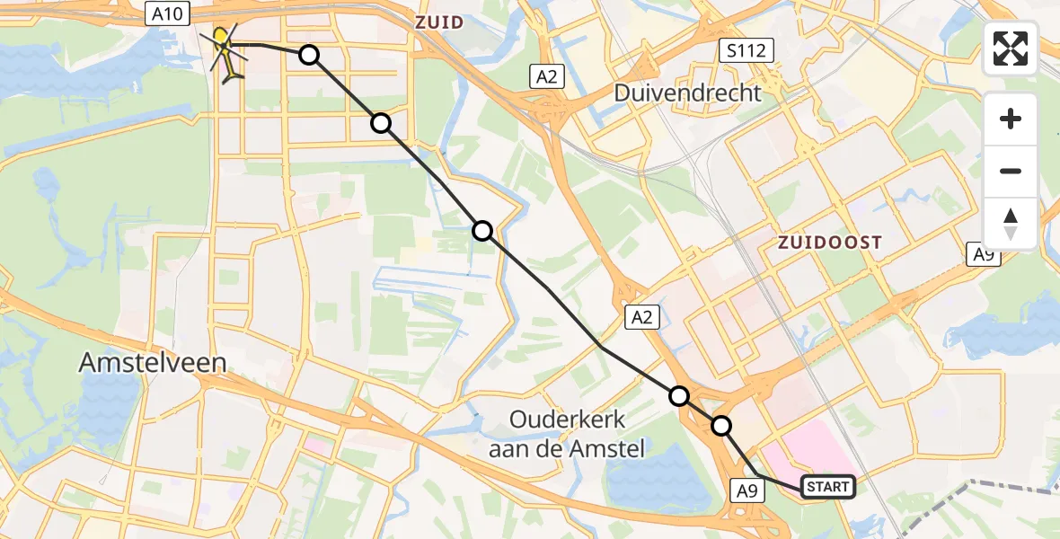Routekaart van de vlucht: Lifeliner 1 naar VU Medisch Centrum Amsterdam
