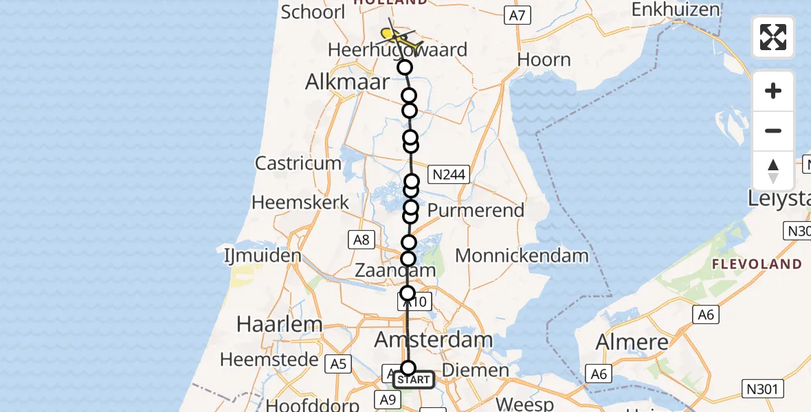 Routekaart van de vlucht: Lifeliner 1 naar Heerhugowaard