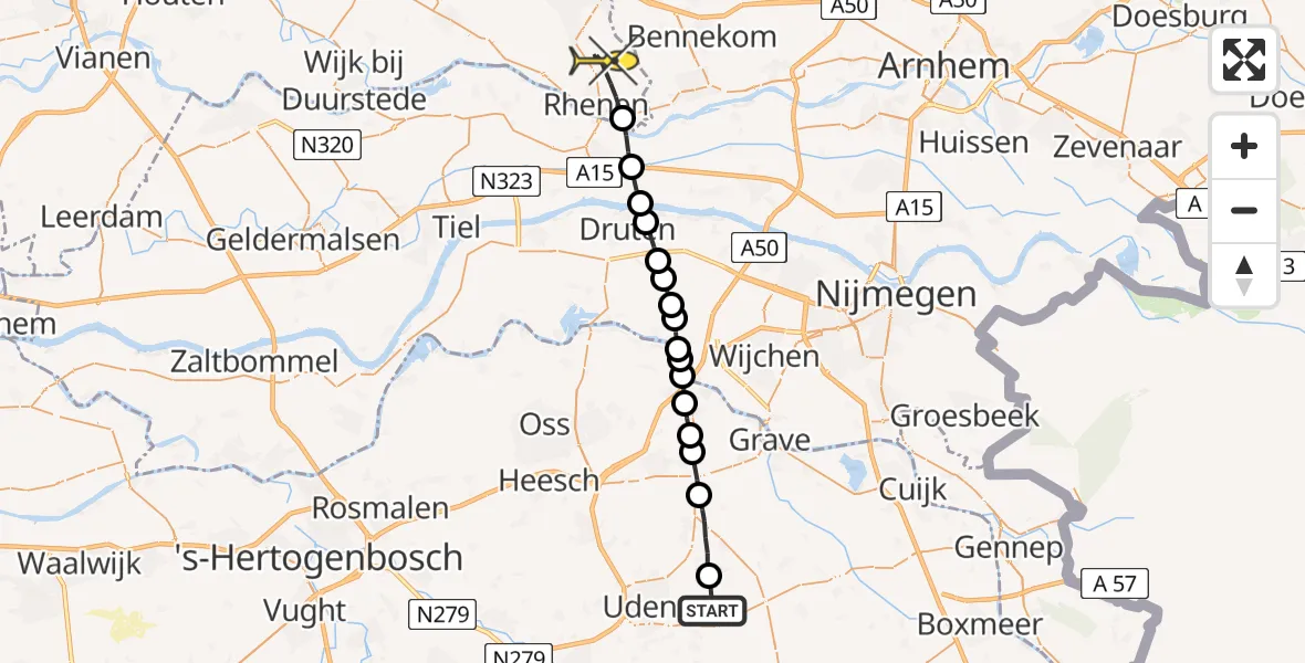 Routekaart van de vlucht: Lifeliner 3 naar Rhenen