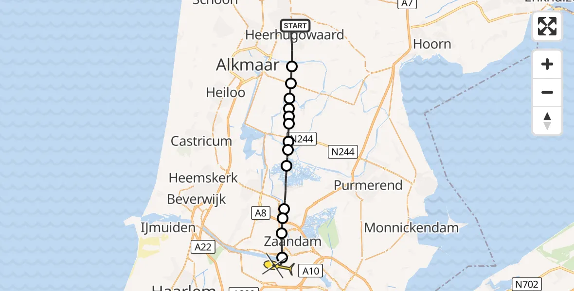 Routekaart van de vlucht: Lifeliner 1 naar Amsterdam Heliport