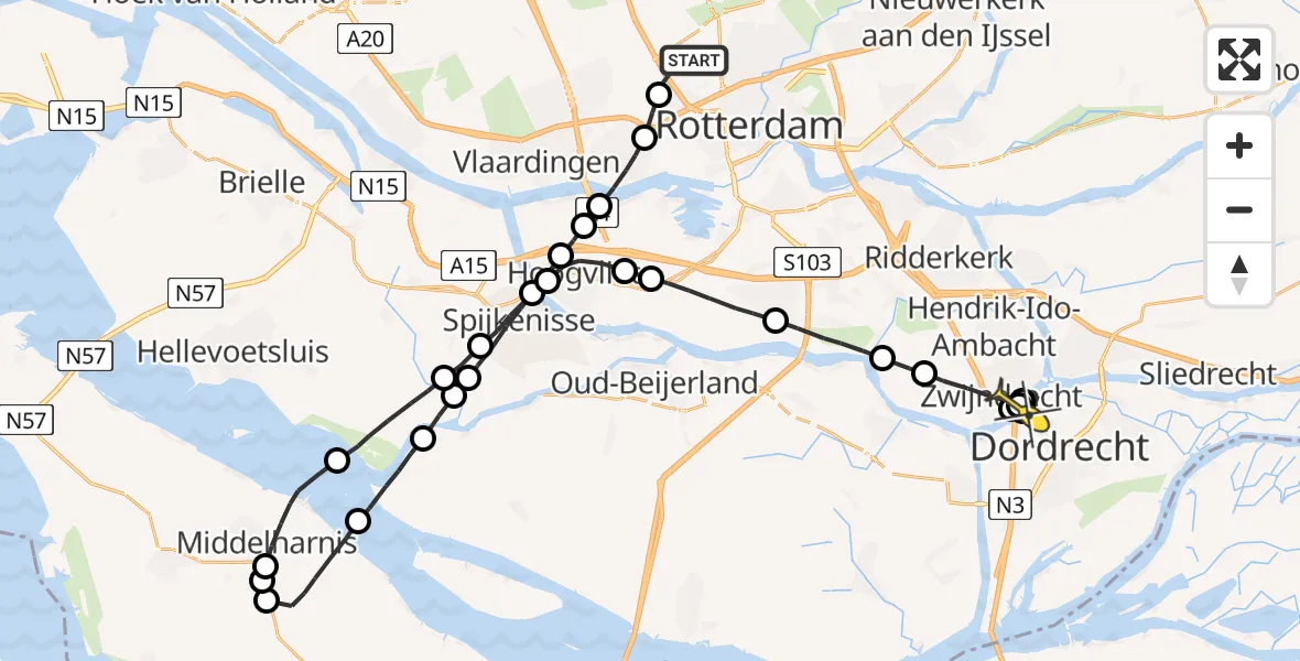 Routekaart van de vlucht: Lifeliner 2 naar Dordrecht