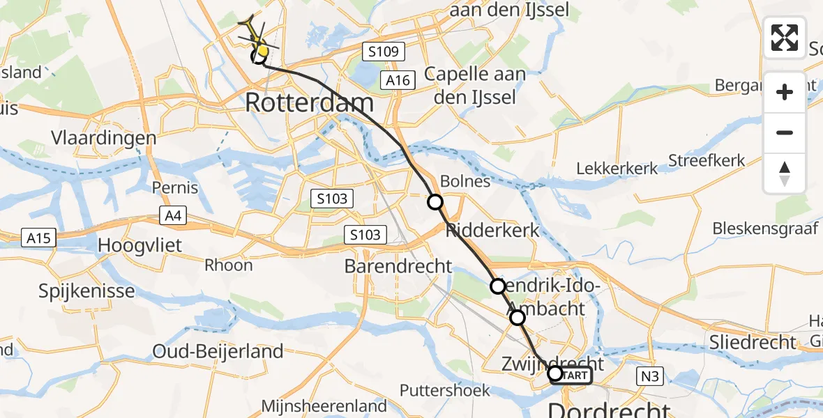 Routekaart van de vlucht: Lifeliner 2 naar Rotterdam The Hague Airport