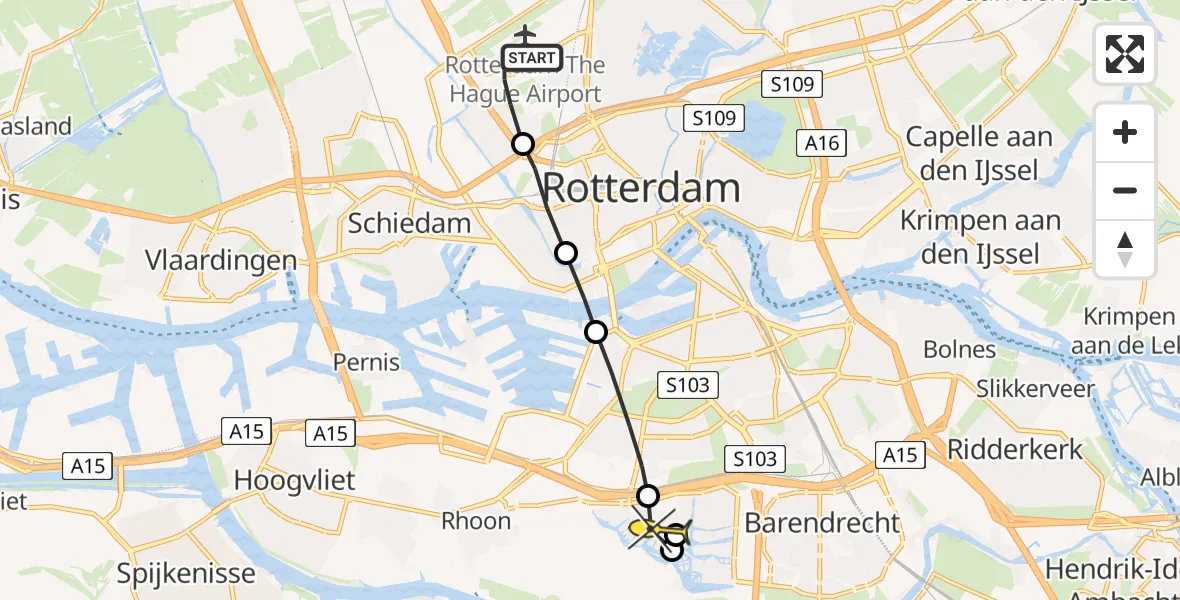 Routekaart van de vlucht: Lifeliner 2 naar Barendrecht