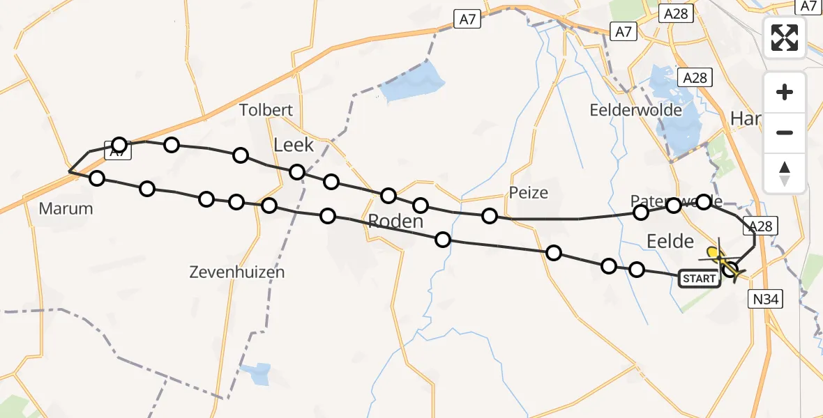 Routekaart van de vlucht: Lifeliner 4 naar Groningen Airport Eelde