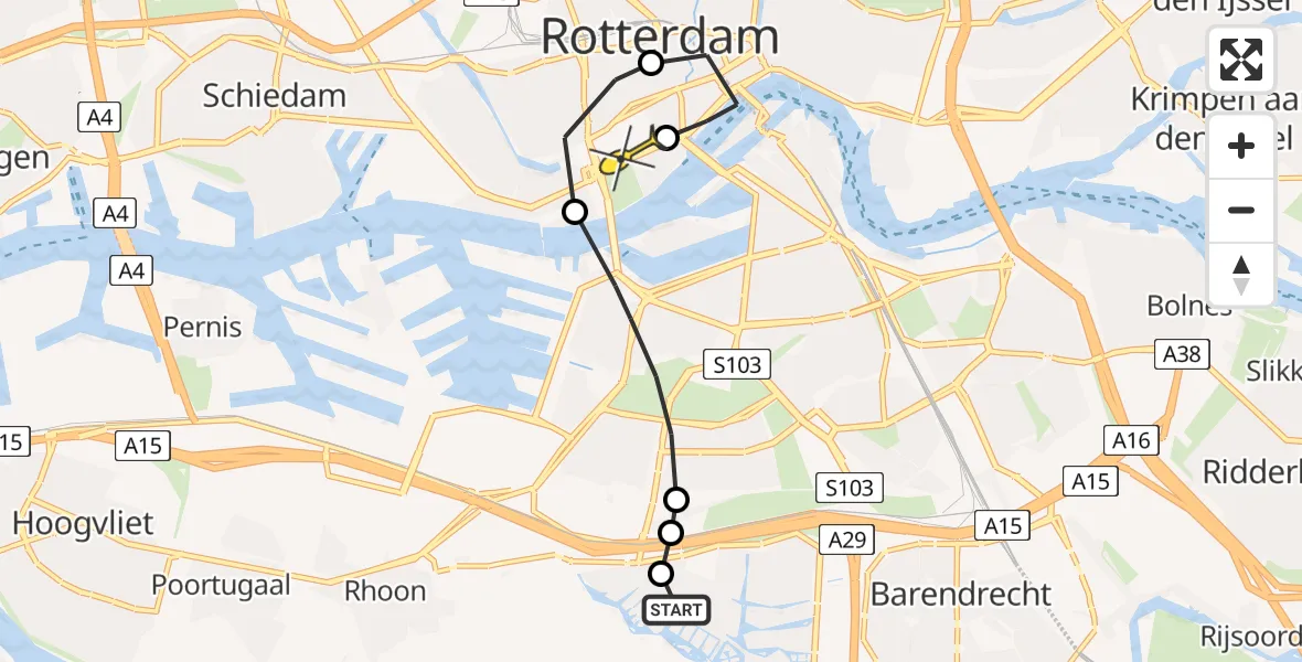 Routekaart van de vlucht: Lifeliner 2 naar Erasmus MC