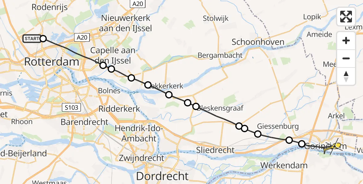 Routekaart van de vlucht: Lifeliner 2 naar Gorinchem