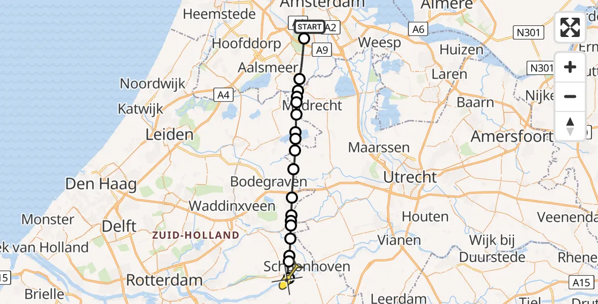 Routekaart van de vlucht: Lifeliner 1 naar Ammerstol