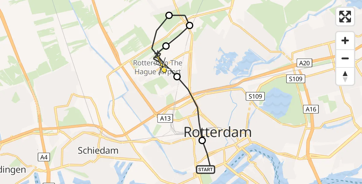 Routekaart van de vlucht: Lifeliner 2 naar Rotterdam The Hague Airport