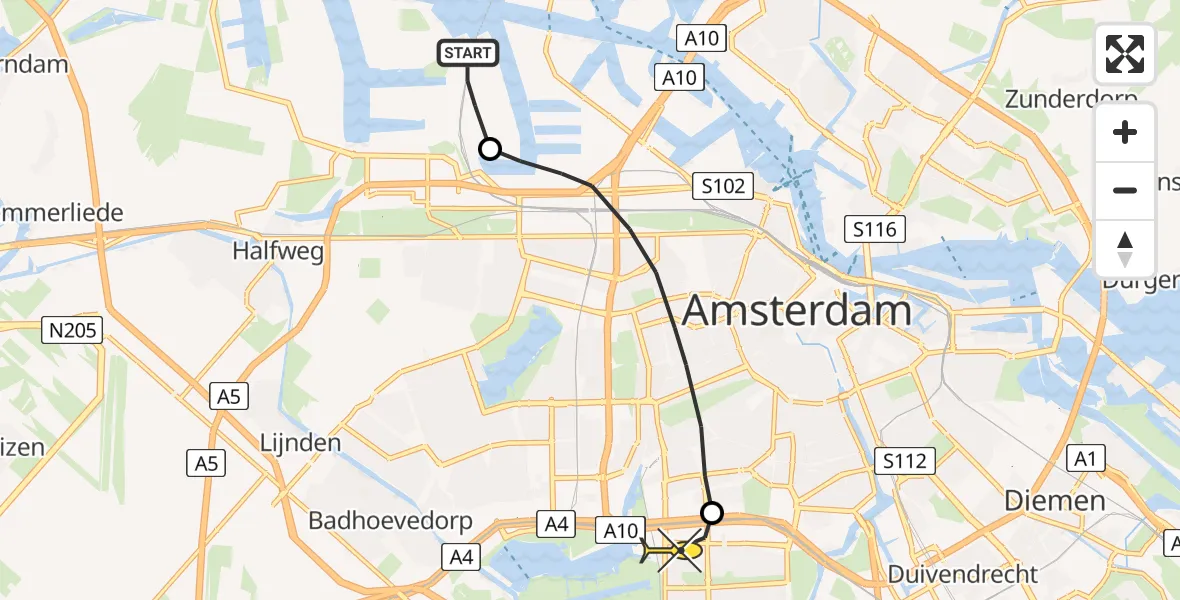 Routekaart van de vlucht: Lifeliner 1 naar VU Medisch Centrum Amsterdam