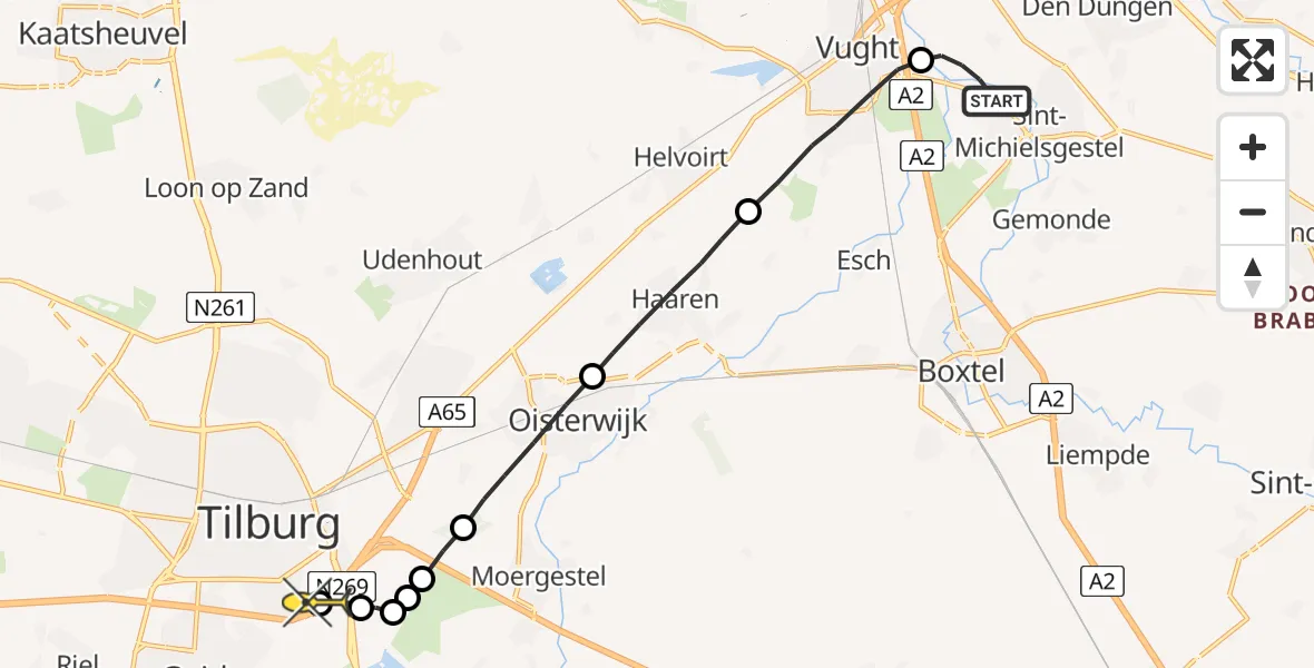 Routekaart van de vlucht: Lifeliner 3 naar Tilburg