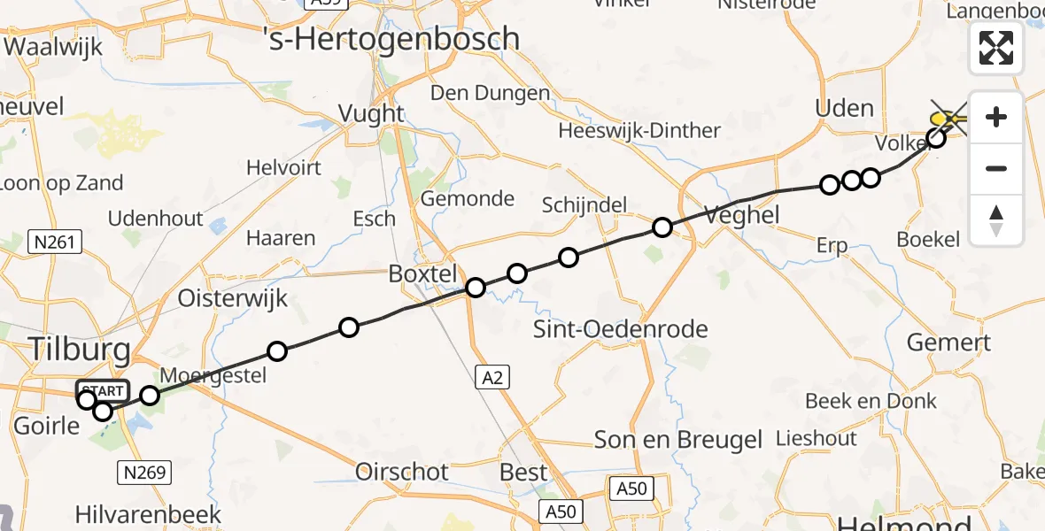 Routekaart van de vlucht: Lifeliner 3 naar Vliegbasis Volkel