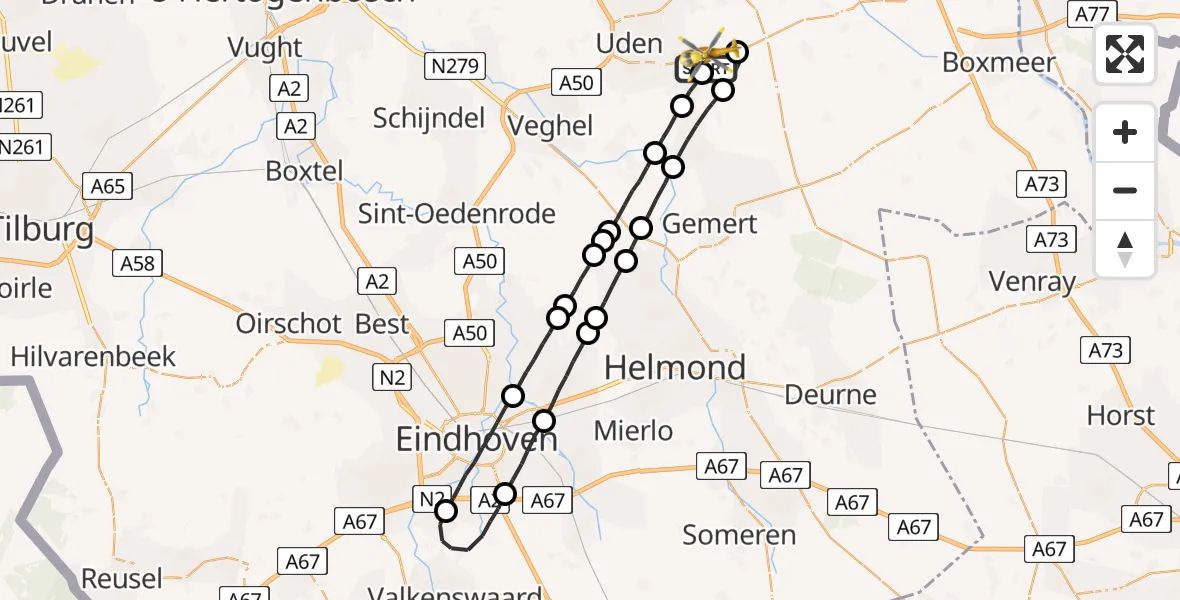 Vluchtroute Traumahelikopter Vliegbasis Volkel - Vliegbasis Volkel, 30 september 2022, 06:26