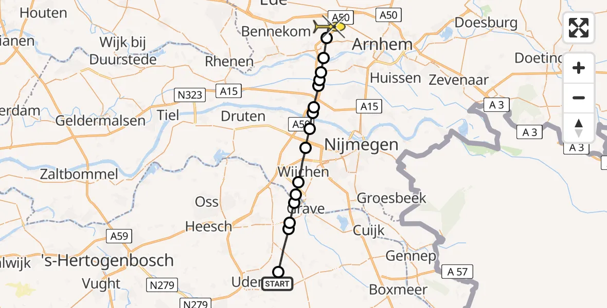 Routekaart van de vlucht: Lifeliner 3 naar Wolfheze