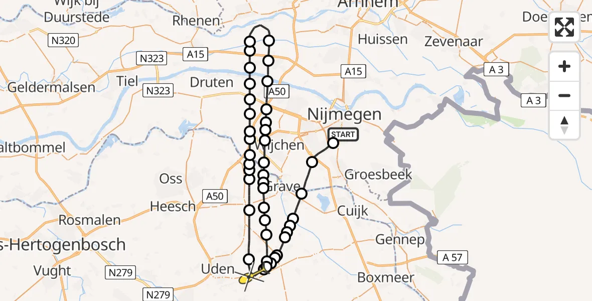 Routekaart van de vlucht: Lifeliner 3 naar Vliegbasis Volkel