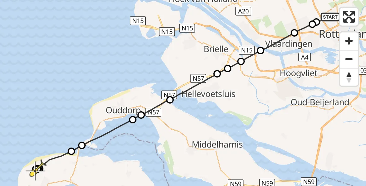 Routekaart van de vlucht: Lifeliner 2 naar Burgh-Haamstede