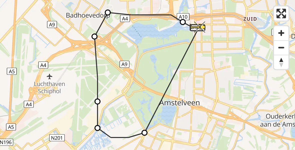 Routekaart van de vlucht: Lifeliner 1 naar VU Medisch Centrum Amsterdam