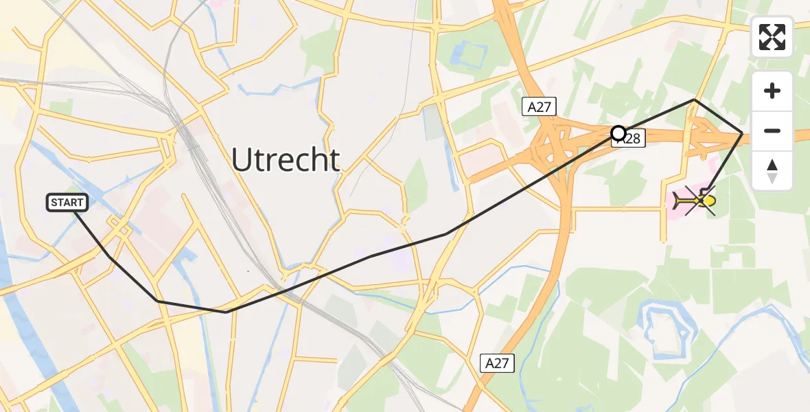 Routekaart van de vlucht: Lifeliner 1 naar Universitair Medisch Centrum Utrecht