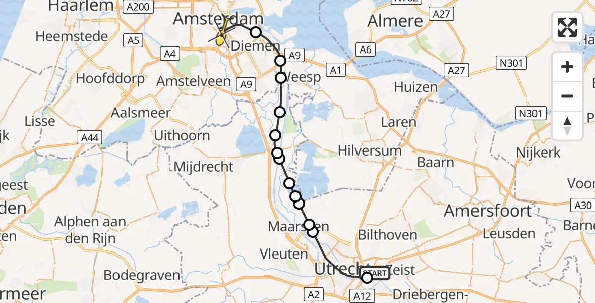 Routekaart van de vlucht: Lifeliner 1 naar Amsterdam