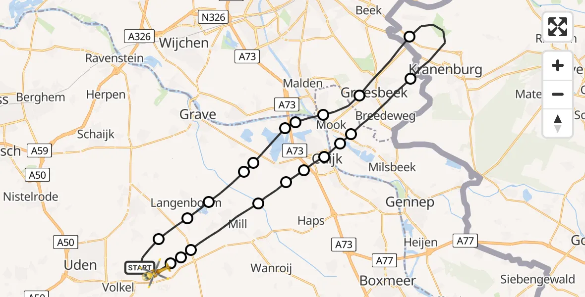 Vluchtroute Traumahelikopter Vliegbasis Volkel - Vliegbasis Volkel, 30 september 2022, 11:39