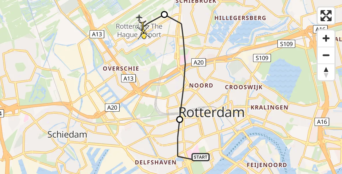 Routekaart van de vlucht: Lifeliner 2 naar Rotterdam The Hague Airport