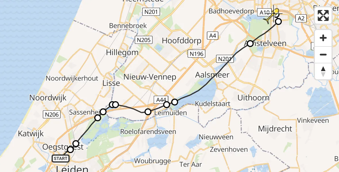 Routekaart van de vlucht: Lifeliner 1 naar VU Medisch Centrum Amsterdam