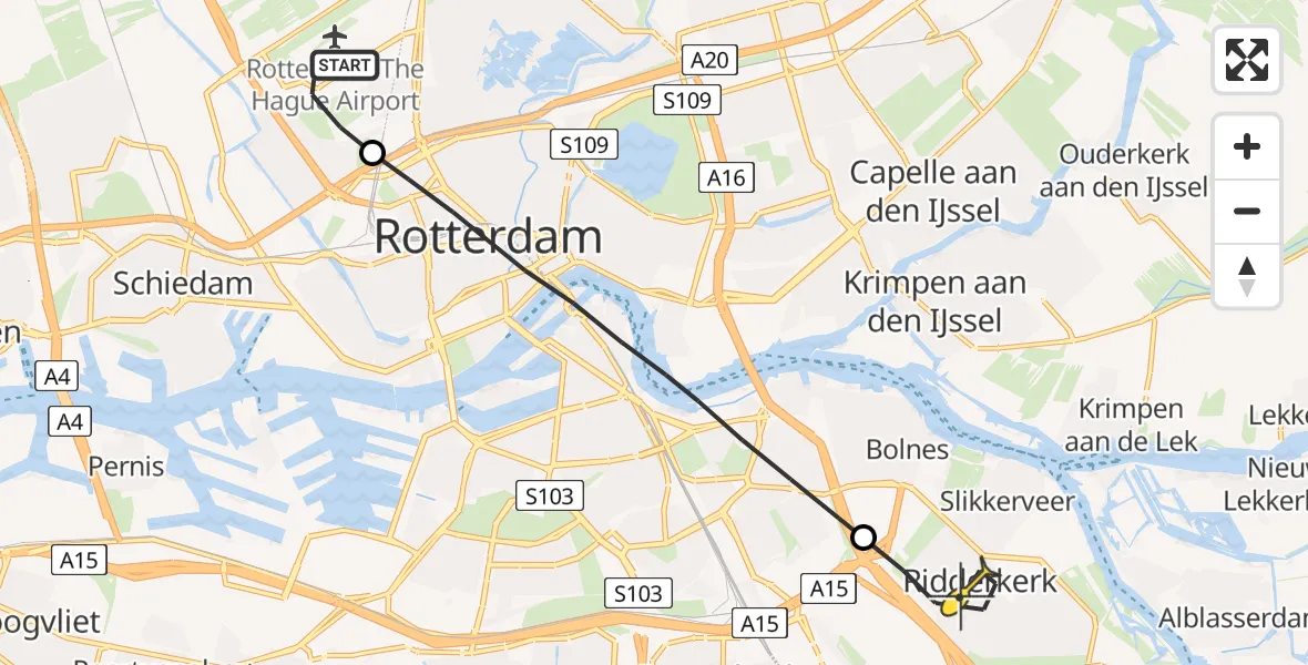 Routekaart van de vlucht: Lifeliner 2 naar Ridderkerk