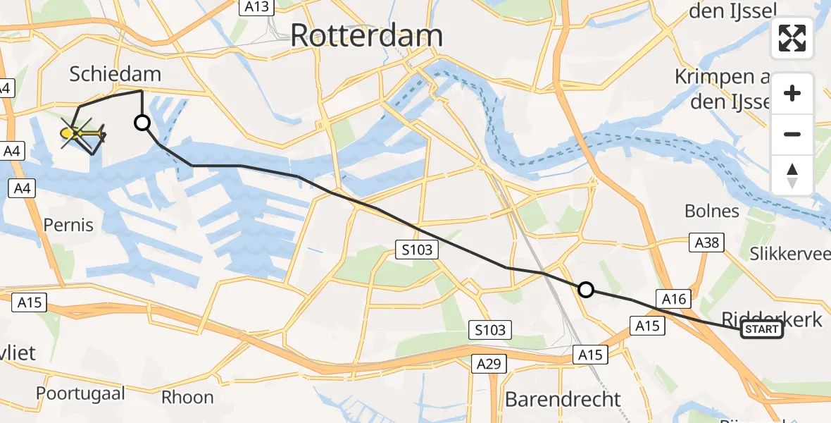 Routekaart van de vlucht: Lifeliner 2 naar Schiedam