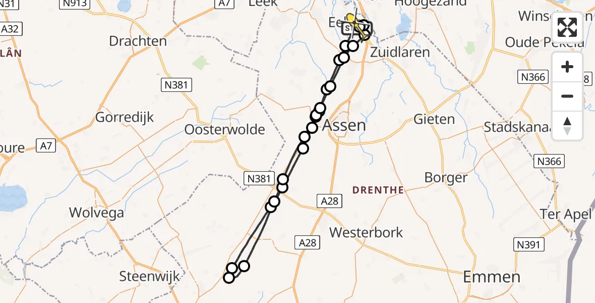 Routekaart van de vlucht: Lifeliner 4 naar Groningen Airport Eelde