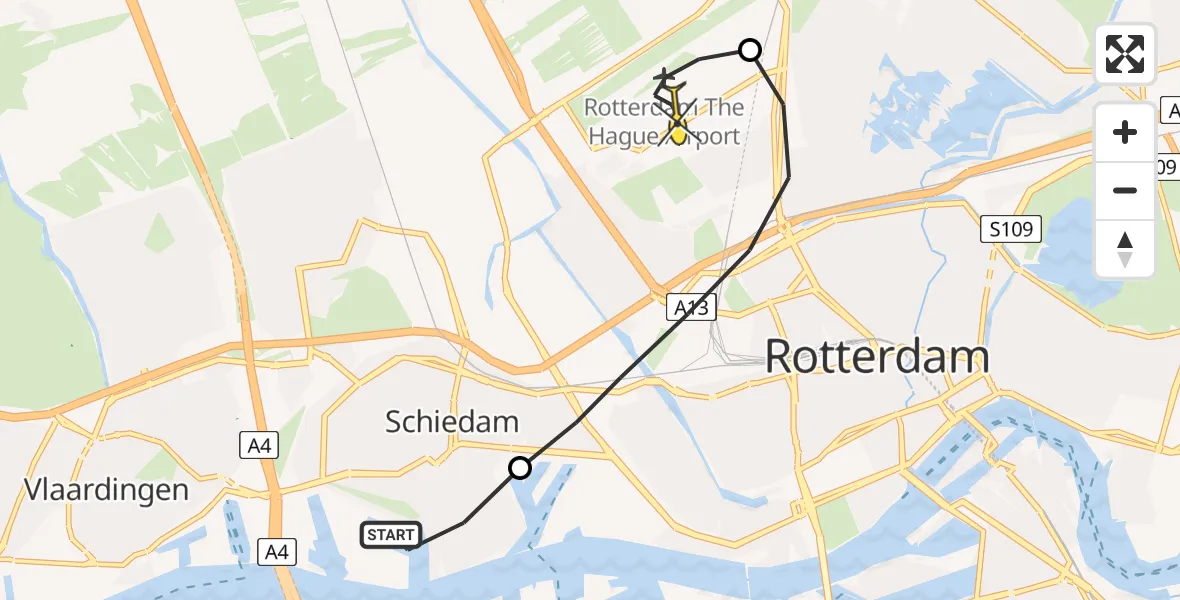 Routekaart van de vlucht: Lifeliner 2 naar Rotterdam The Hague Airport