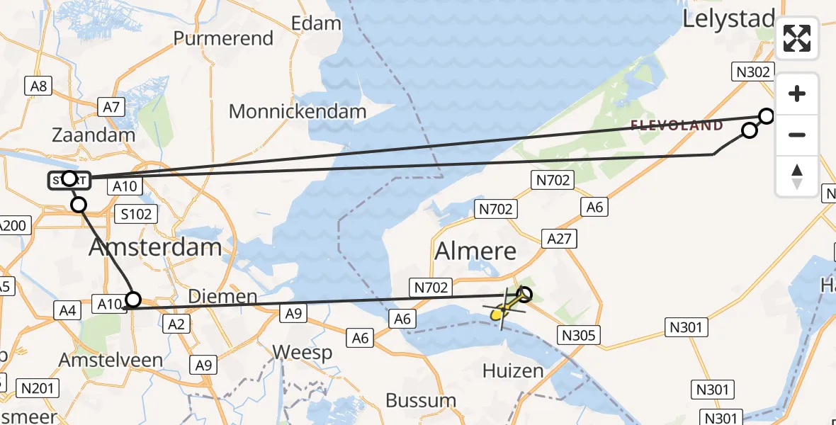 Routekaart van de vlucht: Lifeliner 1 naar Almere