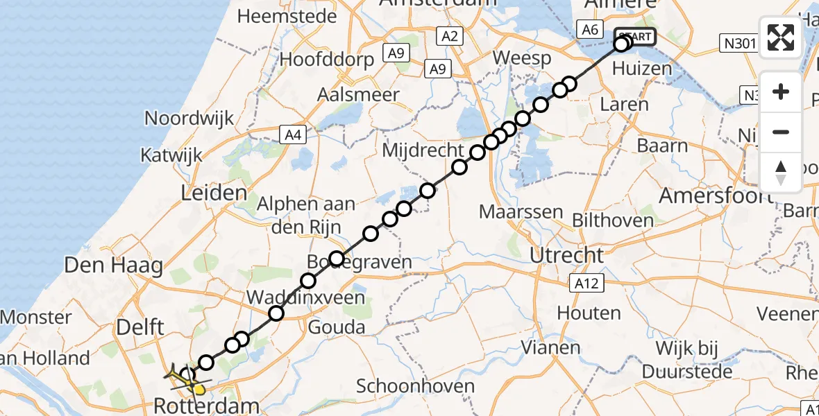 Routekaart van de vlucht: Lifeliner 2 naar Rotterdam The Hague Airport